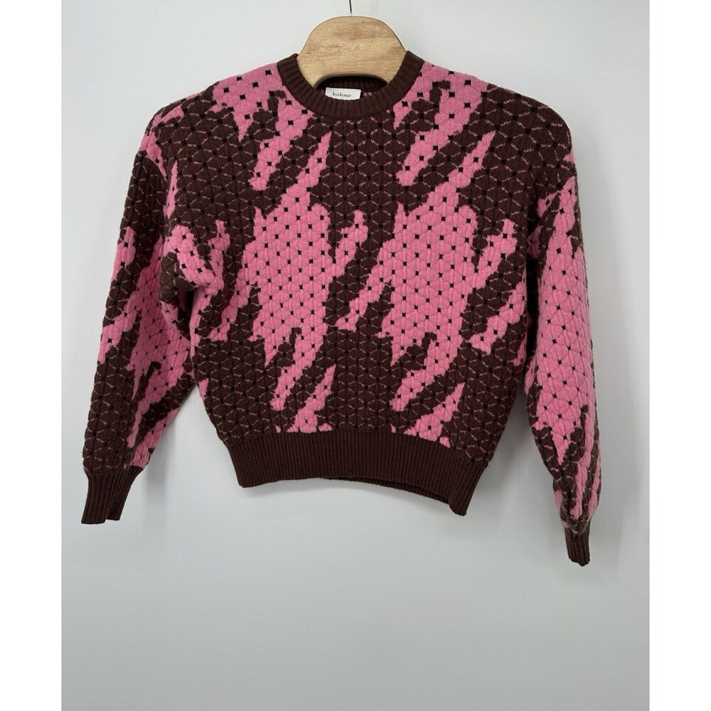 BOHME LONG SLEEVE SWEATER WOMENS Small Felicity abstract print pink‎ overiszed - Picture 2 of 14